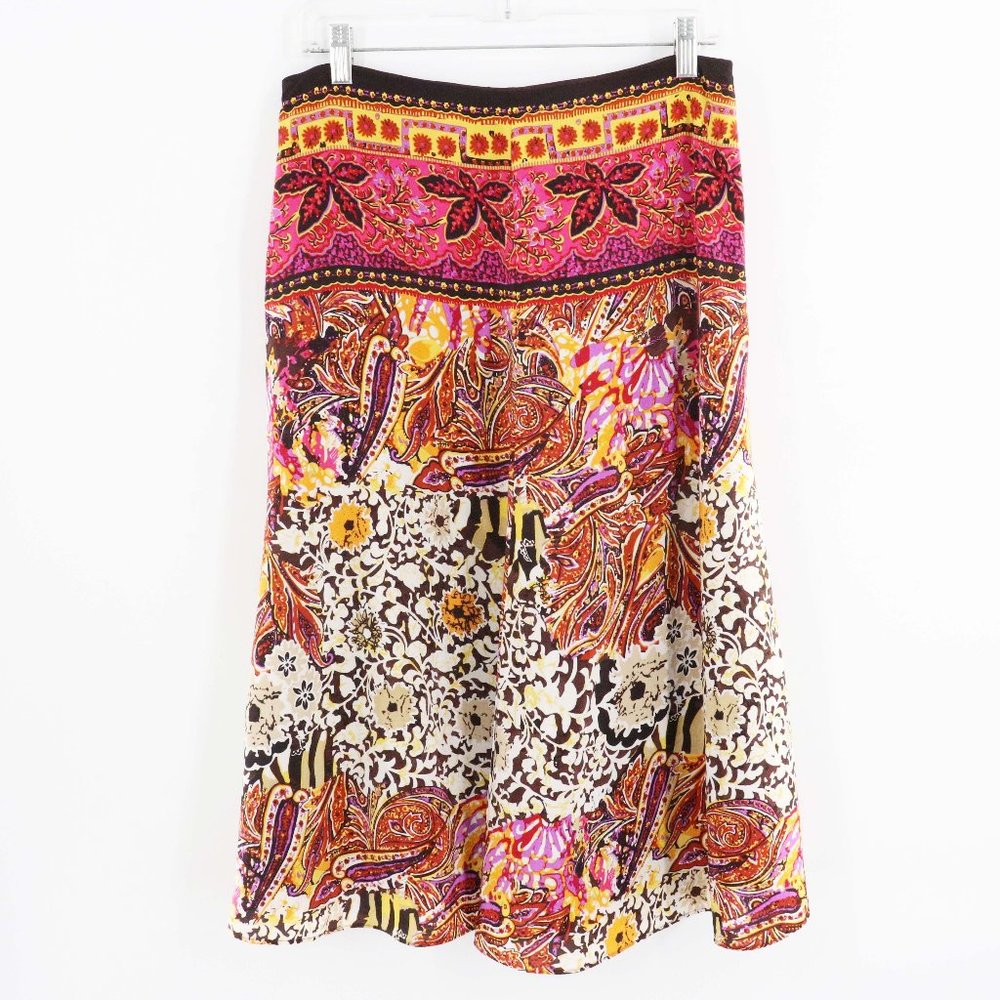 Nygard Boho Paisley Floral Silk A-Line Skirt